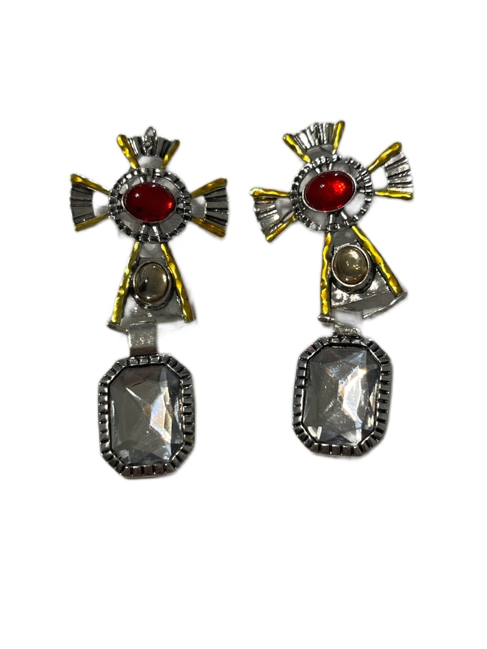 Silver-Tone Red & Clear Statement Drop Earrings